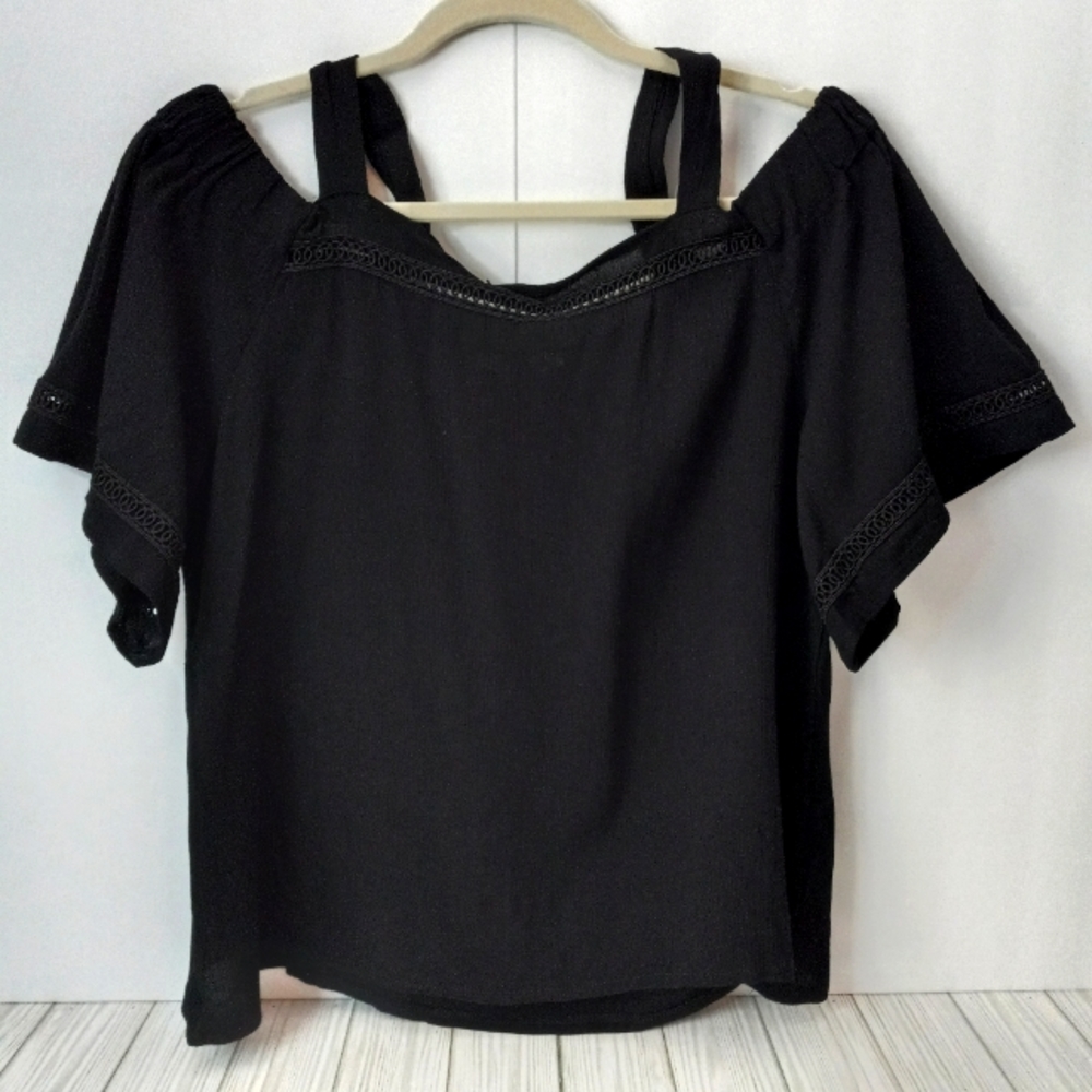 Love My Body Siyah Boho Off Shoulder Gauze Top